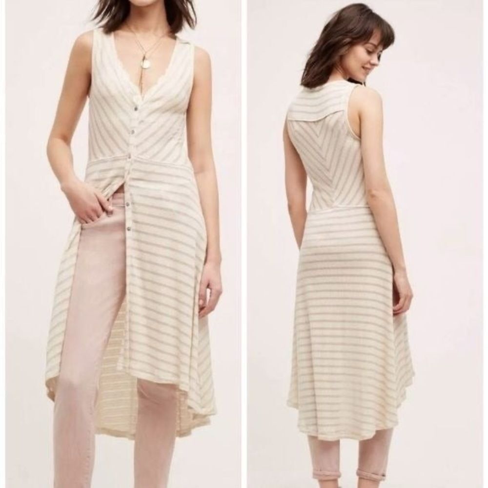 Anthropologie Sand Stripe High Low Jersey Duster Vest Dress S